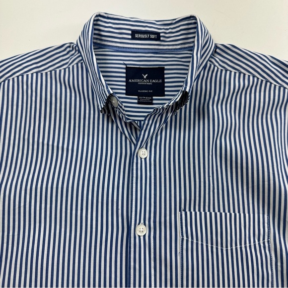 American Eagle Seriously Soft Shirt Women’s XS Blue White Striped Long Sleeve - Picture 7 of 7